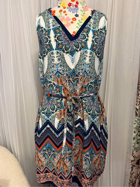 Renee C. Dresses & Skirts - Renee C. Sleeveless V-Neck Paisley Chevron Mini Dress in Blue, Navy & Orange